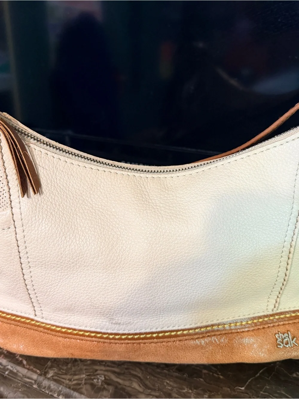 The Sak Cream and Tan Leather-Trim Shoulder Bag